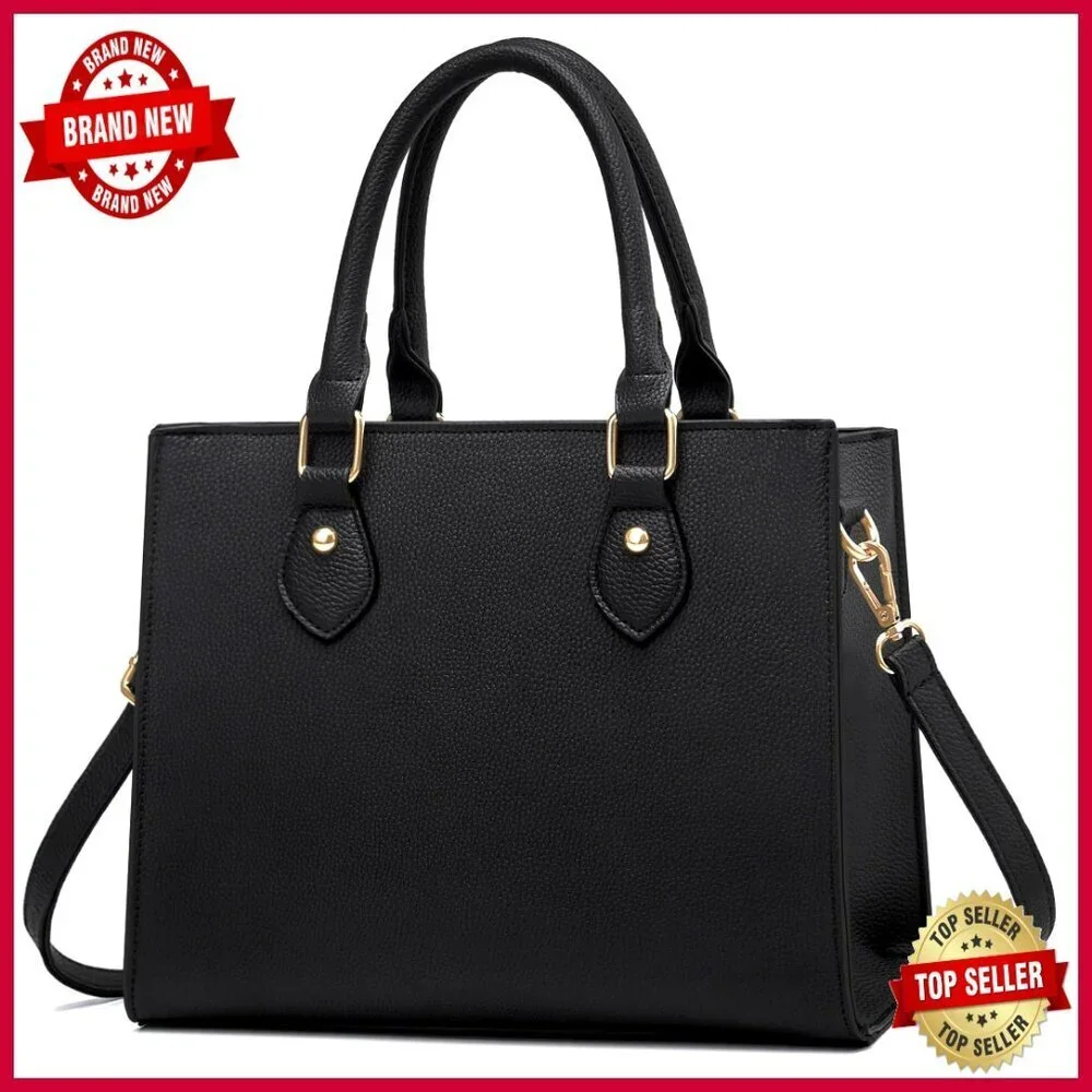 PU Leather Tote Satchel with Adjustable Crossbody Strap, Multi-Pocket Design